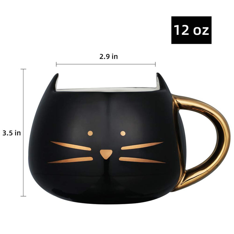  [AUSTRALIA] - Koolkatkoo Cute Ceramic Cat Coffee Mug 12 oz Cat Lovers Kitty Tea Mugs Gifts for Women Girls Black black-gold
