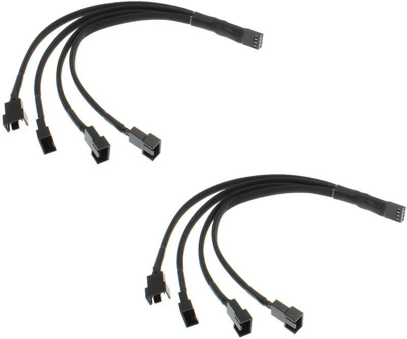  [AUSTRALIA] - novonest PWM Fan Splitter, 1 to 4 Cable Sleeved Braided Y Splitter,Fan Extension Cable(2 Packs) with 4-pin Adapter, Suitable for All 3-pin and 4-pin Pc Fans,FH-4