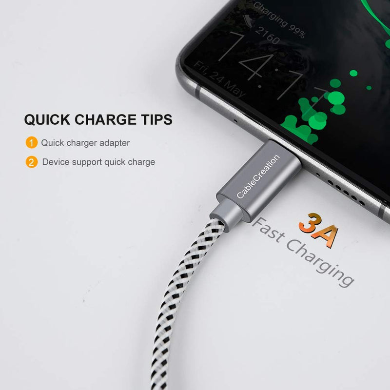 CableCreation Short USB C Cable, [2-Pack] 0.5ft 6 inch USB C to A Cable Braided 3A Fast Charging, Compatible with Galaxy S20/S10/S9/S9+, Note 10 9 8, LG V50 V30, Space Gray [56K Ohm Resistance] 2 - LeoForward Australia