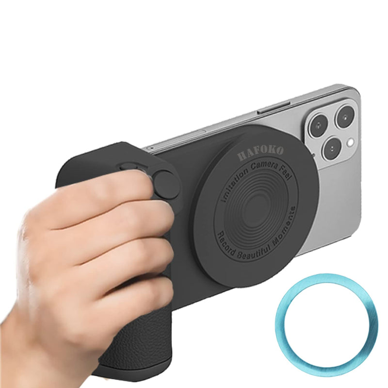  [AUSTRALIA] - HAFOKO Magnetic Smartphone CapGrip Camera Cell Phone Selfie Grip Handle Photo Phone Holder with Bluetooth Wireless Remote Control Compatible for iPhone All Phones Video Shooting Vlog Black