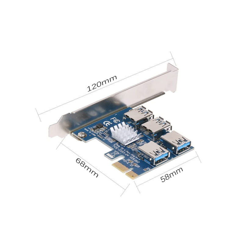  [AUSTRALIA] - PCI Express Multiplier Riser Card, PCIe 1 to 4 PCI-Express 16X Riser Card 1X to External 4 USB 3.0 Adapter Card for Bitcoin Mining Device (Beige) (Blue) blue
