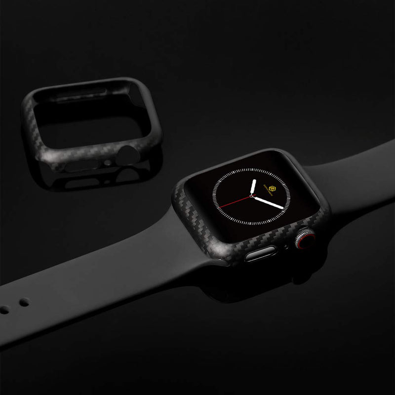 MONOCARBON Slim Genuine Carbon Fiber Case Compatible with Apple Watch 44mm Series 6/SE/5/4 Carbon Fibre Cover with Snug Fitment - Weight 0.7g - Thickness 0.6mm - Matte Finish Matte Black - LeoForward Australia