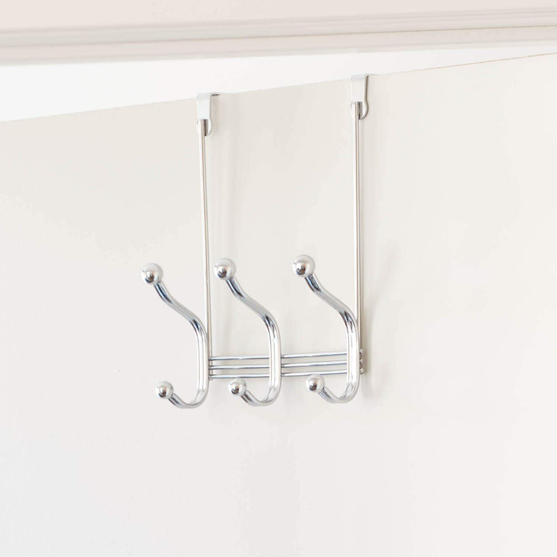 iDesign 53070 York Lyra Steel Over-The-Door 6-Hook Storage Rack - 8.38" x 5.25" x 11", Chrome - LeoForward Australia