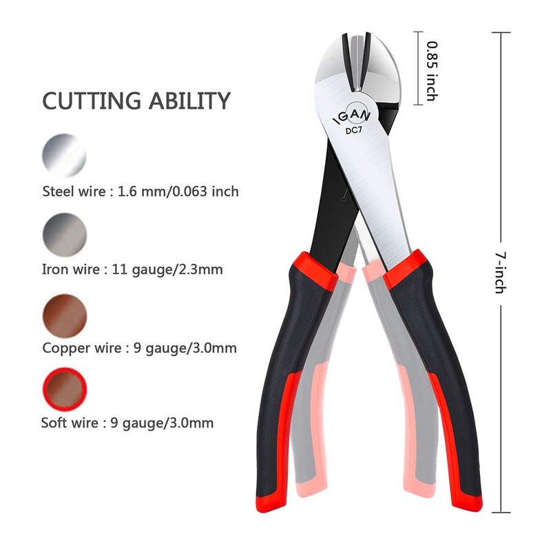  [AUSTRALIA] - IGAN Diagonal Cutting Pliers, 7-inch Ultra Tough and Durable Side Wire Cutters, with a Spring-loaded Mechanism Dikes, Ideal for Electricians and Homes 7 Inch Wire Cutters