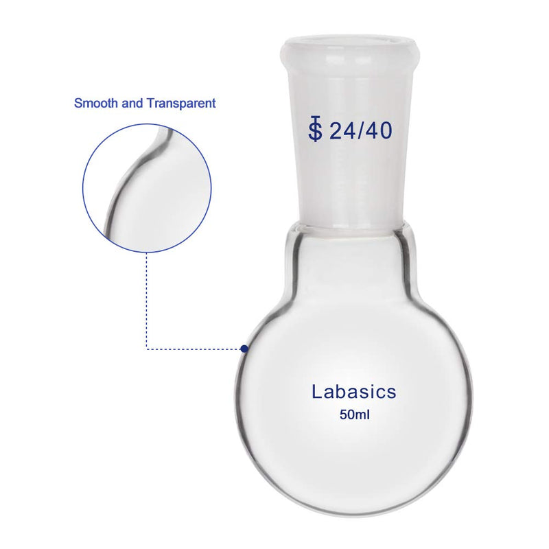 Labasics Glass 50ml Single Neck One Neck Round Bottom Flask RBF, with 24/40 Standard Taper Outer Joint, 50ml - LeoForward Australia