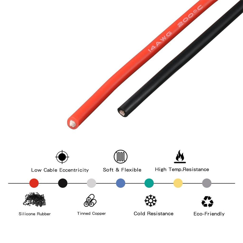 BNTECHGO 14 Gauge Silicone Wire 5 ft red and 5 ft Black Flexible 14 AWG Stranded Copper Wire silicone wire 5ft and 5ft silicone wire red and black - LeoForward Australia