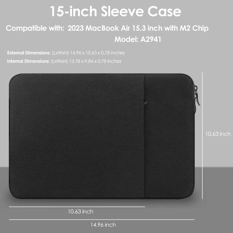  [AUSTRALIA] - ProElife 15-Inch Laptop Sleeve Case for 2023 MacBook Air 15 inch with Apple M2 Chip A2941 Accessory Traveling Carrying Simple Case Water-Resistant Bag Cover for MacBook Air 15'' 2023 M2 Chip (Black) Black