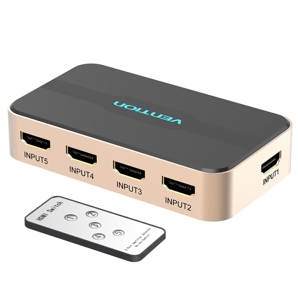  [AUSTRALIA] - HDMI Splitter. Vention HDMI Switch 5x1 Ports HDMI Switcher 5 in 1 Out HDMI Splitter 4K@30Hz 4K 3D 1080P with IR Remote Control for PS3 Xbox 360 Sky Box DVD HDTV Projector etc