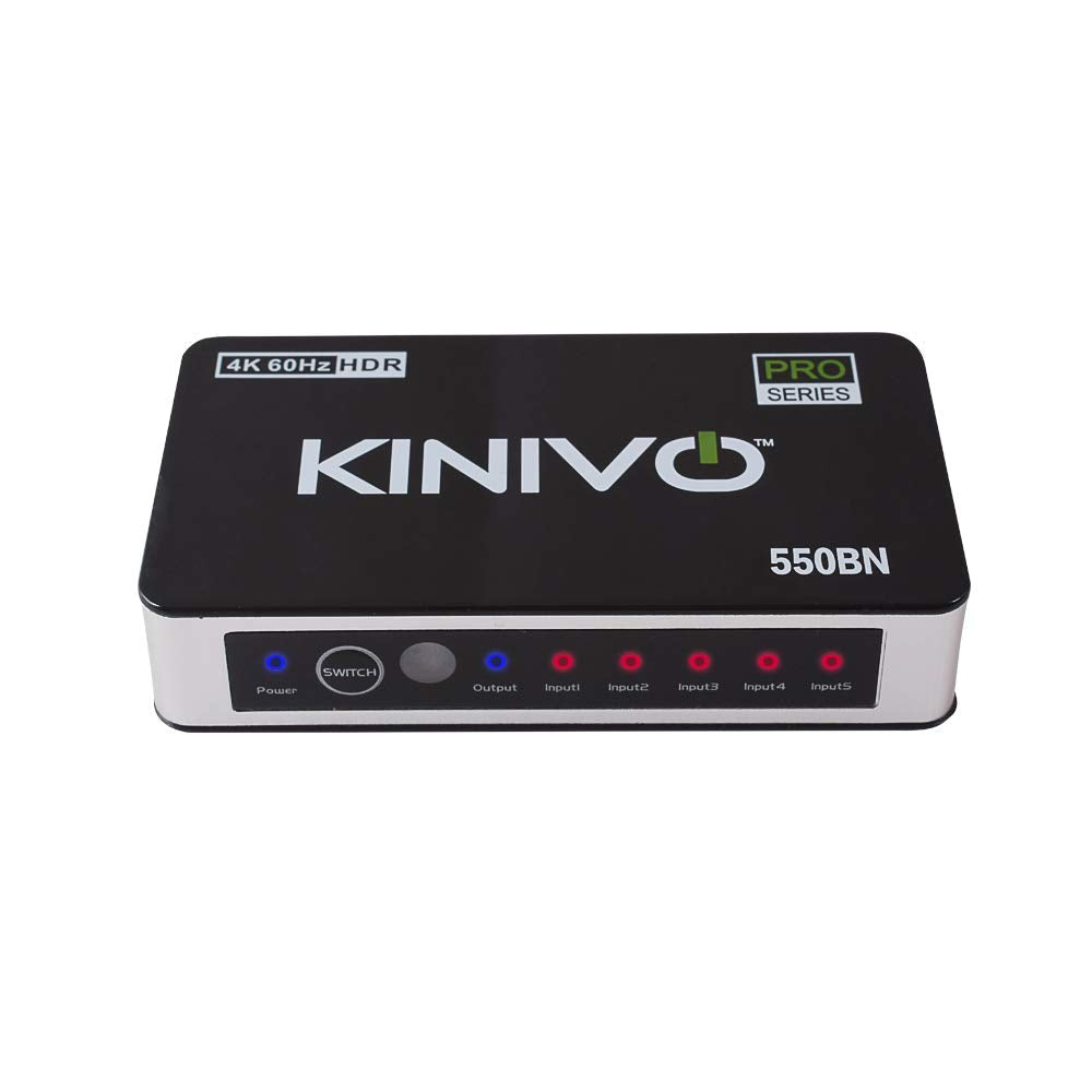  [AUSTRALIA] - Kinivo HDMI Switch 4K HDR (5 Port, 4K 60Hz, HDMI 2.0, High Speed-18Gbps, IR Remote) - Compatible with Roku, PS5/PS4, Xbox, Apple TV, Blu-ray Player, Cable Box 4K - 5 Port
