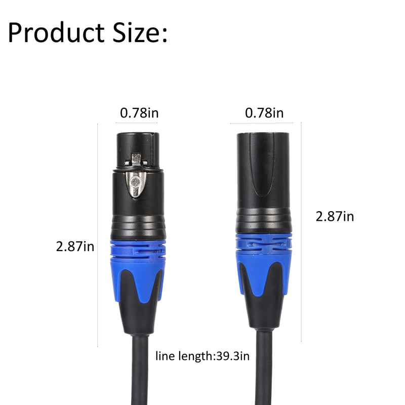  [AUSTRALIA] - XLR Male to XLR Female Cable 3.3FT, Professional Balanced Microphone Lead XLR Male to Female Cables, Extension Mic Cable Cord (3.3FT) 3.3 feet