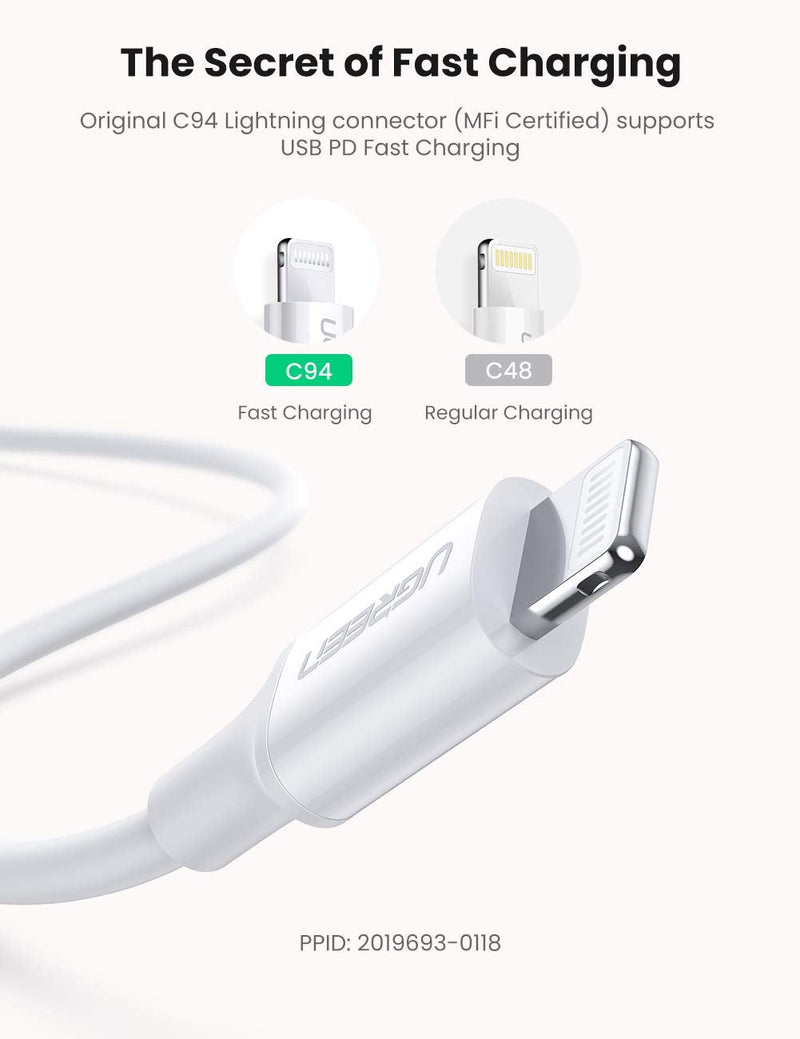  [AUSTRALIA] - UGREEN 20W USB C Fast Charger with 3FT USB C to Lightning Cable MFi Certified Charging Cable, Foldable Charger Compatible for iPhone 14/13/12, iPad, AirPods Pro, and More