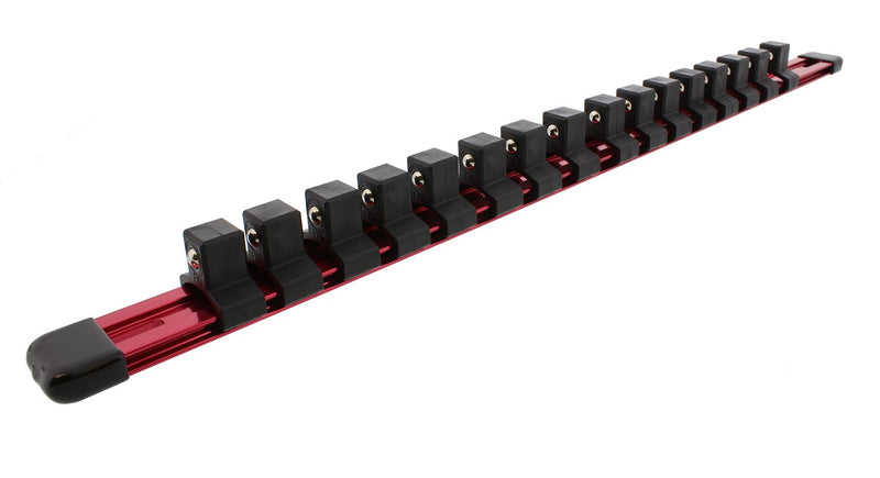 ABN Red Aluminum SAE Standard 1/2in Drive Socket Holder – Tool and Socket Organizer Rail with Clips 1/2 Inch - LeoForward Australia