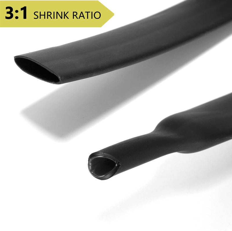  [AUSTRALIA] - Ginsco 5 Ft 3:1 Ratio 1/2" 12.7mm Heat Shrink Tubing Adhesive Lined Marine Grade Shrink Wrap Tube Black 1/2"-5Ft