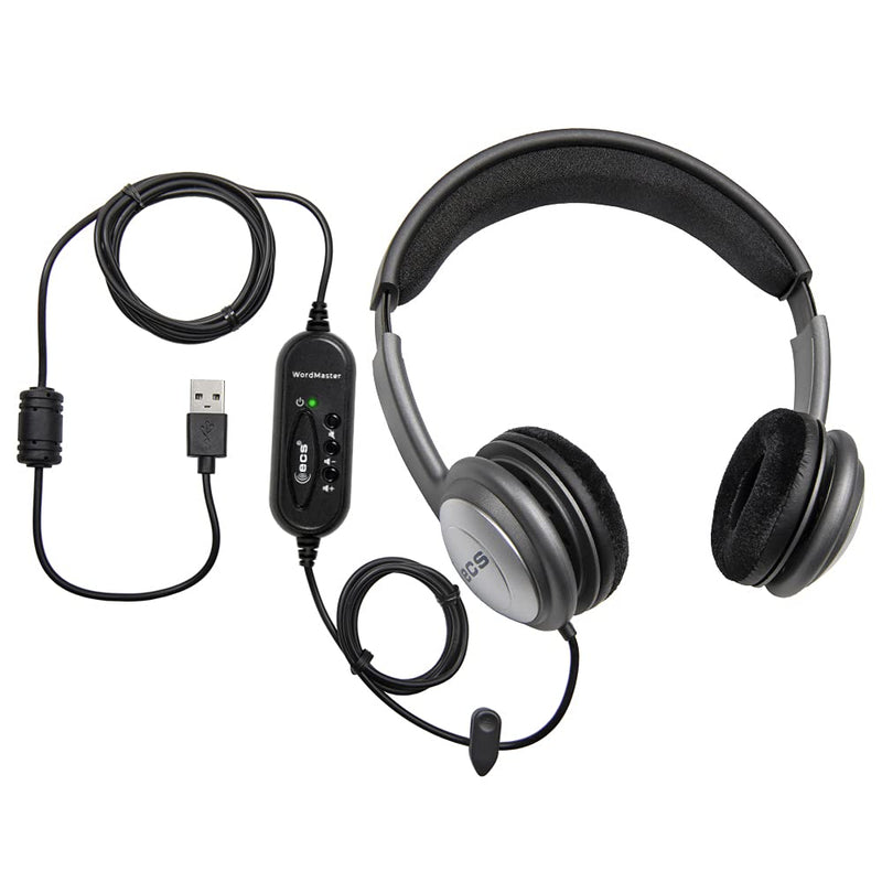  [AUSTRALIA] - ECS WordSlinger Deluxe Over Head USB Transcription Headset | Transcribing Headphones with Volume Control and Noise Reduction