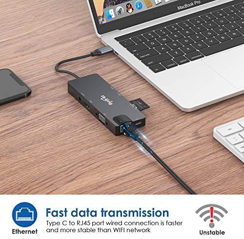  [AUSTRALIA] - USB C Hub, 3-in-1 USB C Adapter with 4K USB C to HDMI,VGA, USB C Charging, 2 USB 3.0, SD/TF Card Reader, USB C to 3.5mm, Gigabit Ethernet, USB C Dock Compatible Apple MacBook Pro 13/15 (Thunderbolt 3)