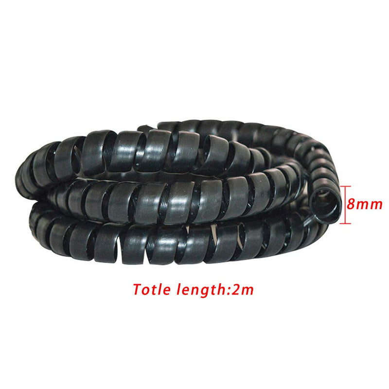  [AUSTRALIA] - PZRT Inner Diameter 8mm Long 2m Line Organizer Pipe Protection Spiral Wrap Winding Cable Wire Protector Cover Tube Cable Spiral Wrap Cable Management, Black