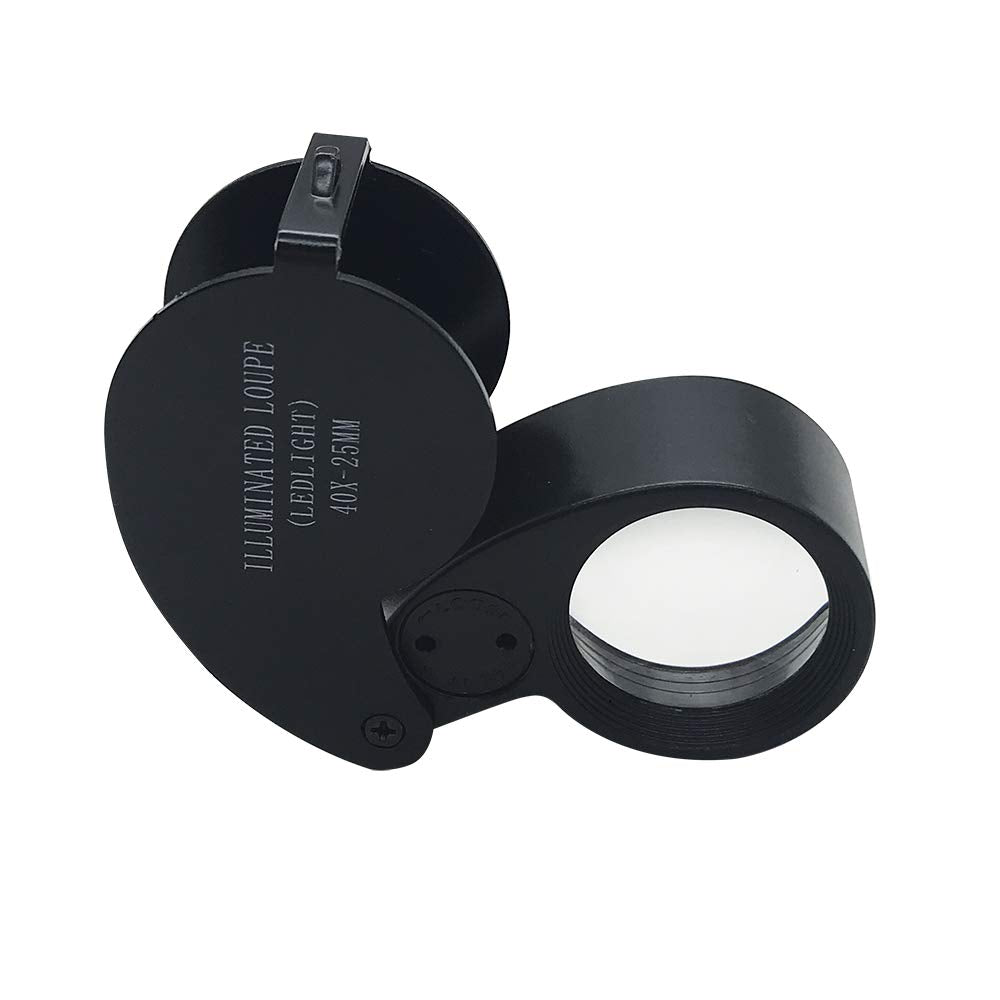  [AUSTRALIA] - 40X Illuminated Jewelers Eye Loupe Magnifier, Foldable Jewelry Magnifier with Bright LED Light for Gems, Jewelry, Rocks, Stamps, Coins, Watches, Hobbies, etc,F008