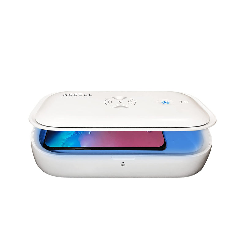  [AUSTRALIA] - Accell UV Light Sanitizer with 15W Wireless Charging - Deep Cleaning Sanitizer for Cellphones and Small Gadgets with Aroma Diffuser and a Wireless Charger for Qi Compatible Devices (D233B-002F)