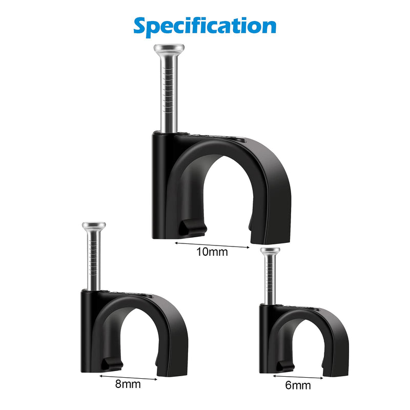  [AUSTRALIA] - ERKXD Cable Clips Black with Steel Nails 10mm Durable Wire Clips to Wall, Black Round Cable Nail Clips (Black 0.39in/10mm)