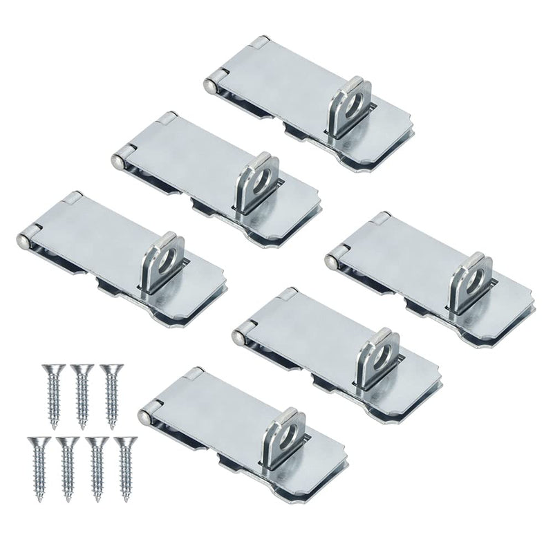  [AUSTRALIA] - HOME MASTER HARDWARE 6 Pack Door Padlock Locks Hasp Latch, 3-1/2 inch Safety Packlock Clasp Hasp Lock Latch,Extra Thick Door Gate Lock Hasp with Screws 3-1/2 in(6 Pack)