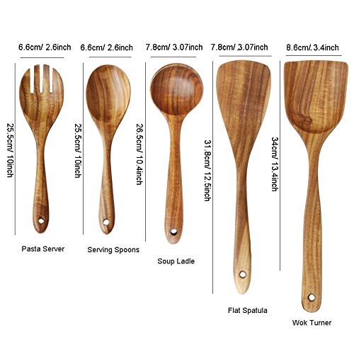  [AUSTRALIA] - Wooden Spoons for Cooking, ADLORYEA Wood Utensils Set for Nonstick Cookware, 100% Handmade by Natural Teak Wood Without Any Painting