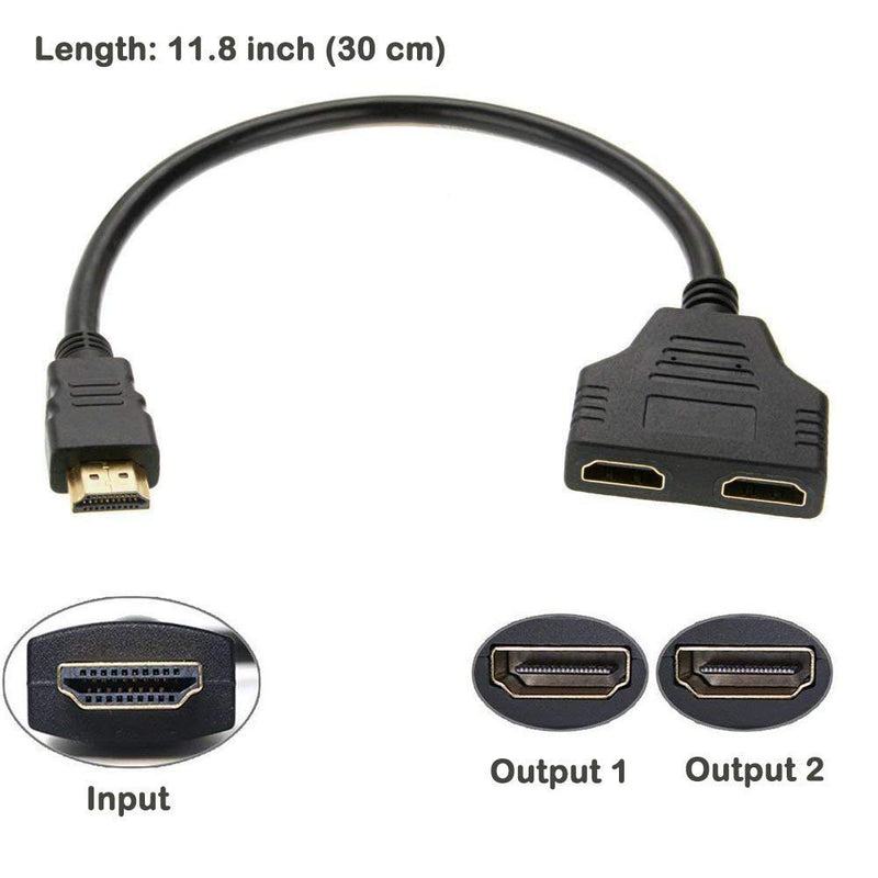  [AUSTRALIA] - HDMI Splitter Cable Male 1080P to Dual HDMI Female 1 to 2 Way HDMI Splitter Adapter Cable for HDTV HD, LED, LCD, TV, Support Two TVs at The Same Time Black 30cm