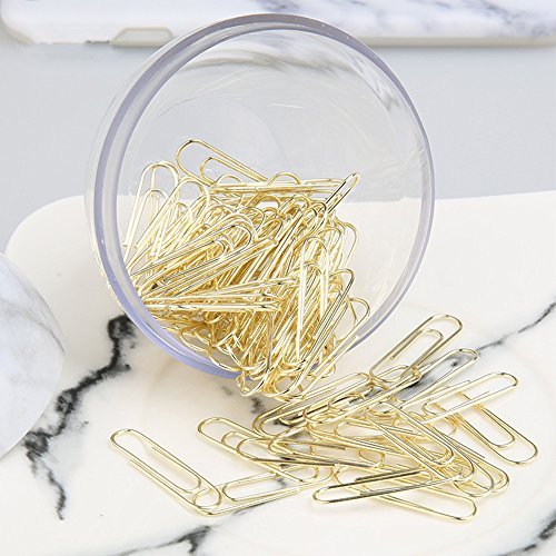  [AUSTRALIA] - MultiBey Gold Paper Clips in Elegant Magnetic Marble White Clip Holder, 28mm, 100 Clips per Box