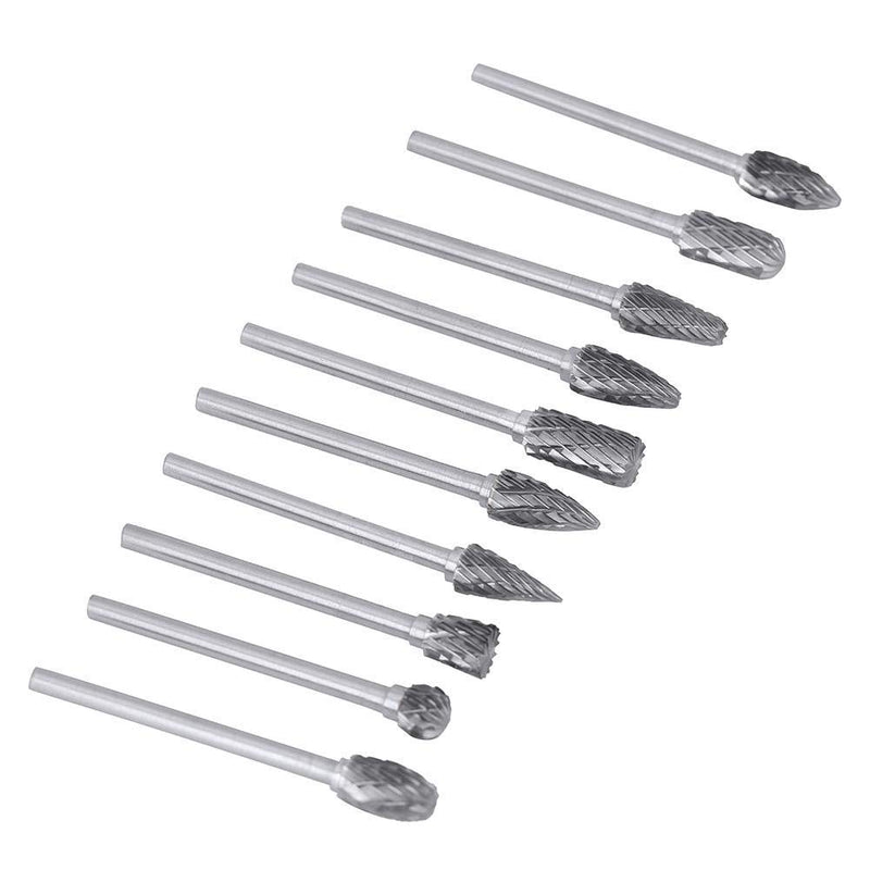 Carbide Rotary Burr Set, 10pcs Tungsten Metal Rotary Burrs, Drill Grinding Cutter Tools Bits Set, 1/8 inch Shank Diameter, for Burr, Flat Weld, de‑Flash - LeoForward Australia