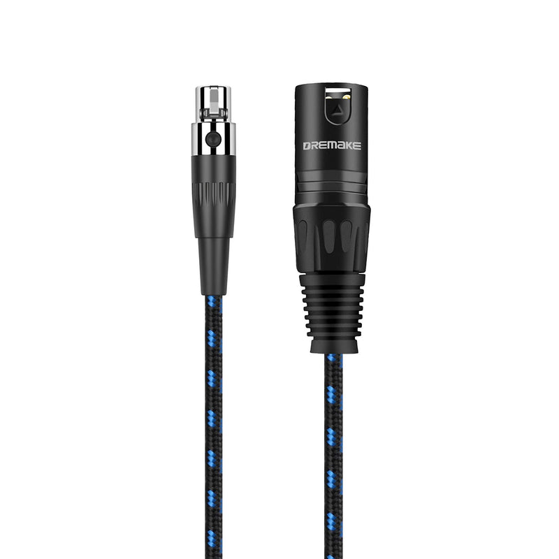  [AUSTRALIA] - DREMAKE Mini-XLR 3-Pin Female to 3-Pin XLR Male Adapter Audio Cable, 1 Feet Regular XLR to Mini-XLR Microphone Converter Cable for Camera, Headphone, Power Amplifier, Console - Black Blue Tweed 1Feet/30CM