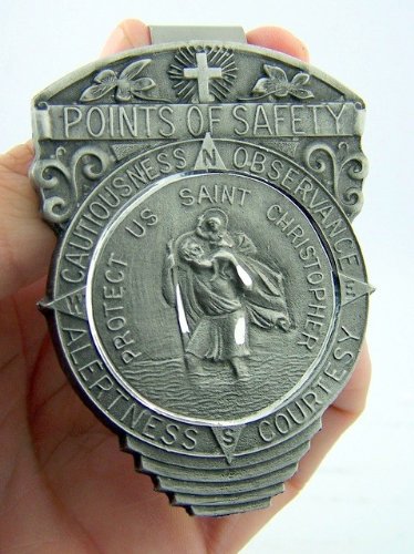  [AUSTRALIA] - WJH Pewter Saint Christopher Point of Safety Auto Visor Clip, 2 1/2 Inch