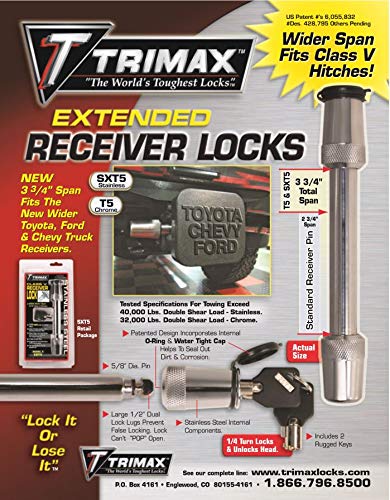  [AUSTRALIA] - Trimax T5 Premium Chromed Forged Steel 5/8" Class V Extended Receiver Lock (3 1/2" Span)