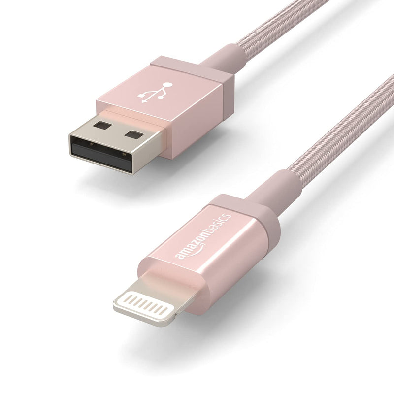 Amazon Basics Nylon USB-A to Lightning Cable Cord, MFi Certified Charger for Apple iPhone, iPad, Rose Gold, 3-Ft 3 Foot 1-Pack - LeoForward Australia