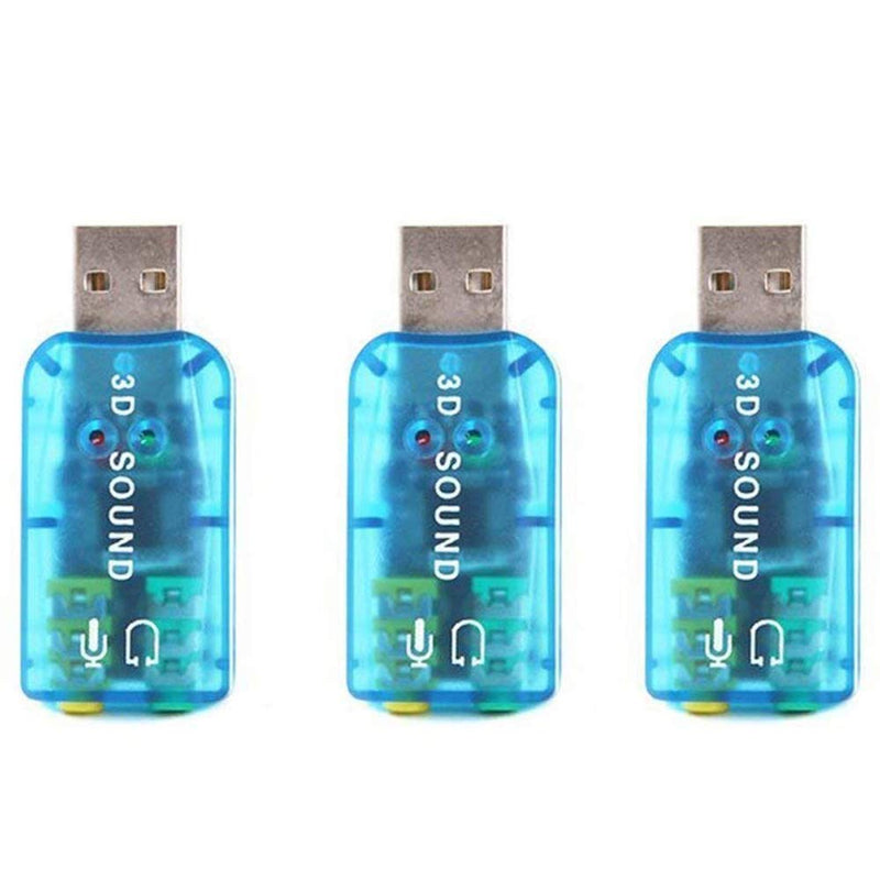  [AUSTRALIA] - Xiaoyztan 3 Pcs 3D External Drive-Free USB Sound Card 5.1 Channel USB Audio Adapter with 3.5mm Audio Jacks, Blue