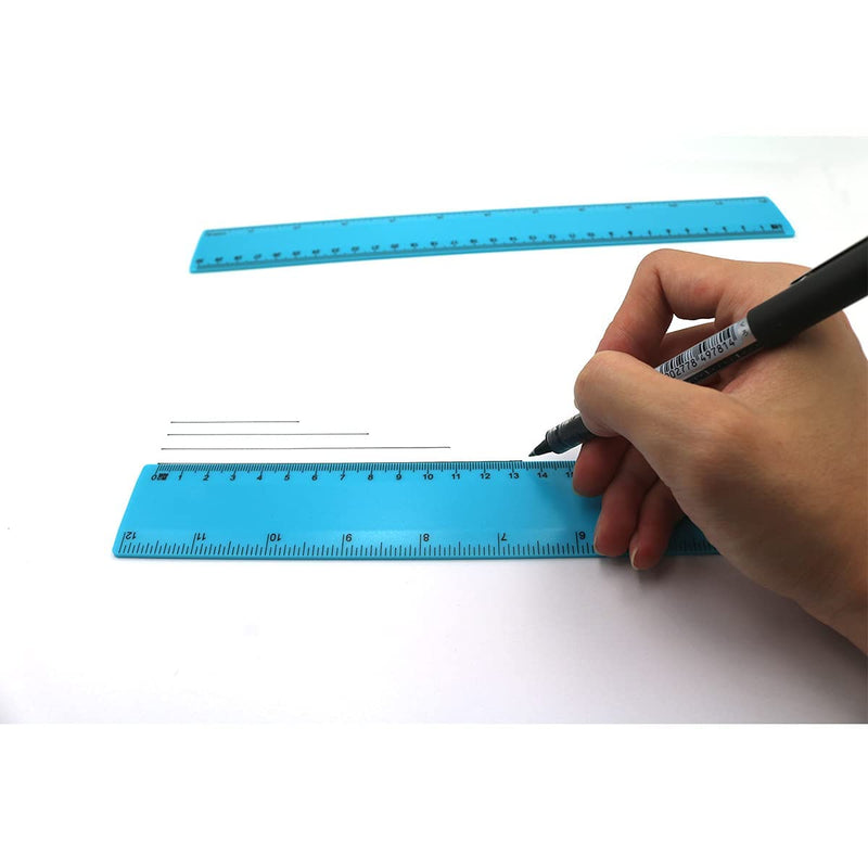  [AUSTRALIA] - 2 Packs of Kyweel Plastic Ruler Measuring Tools, Suitable for Schools, Offices, Homes, with Inches and Metric (Blue, 12 Inches,) …