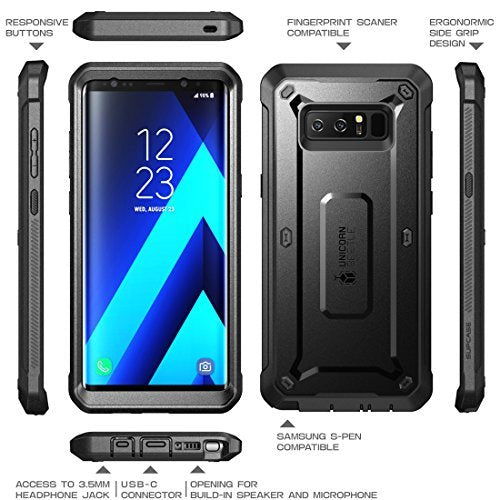  [AUSTRALIA] - SUPCASE Unicorn Beetle Shield Series Case Designed for Galaxy Note 8, with Built-in Screen Protector Full-Body Rugged Holster Case for Galaxy Note 8 (2017 Release) (Black) Black/Black