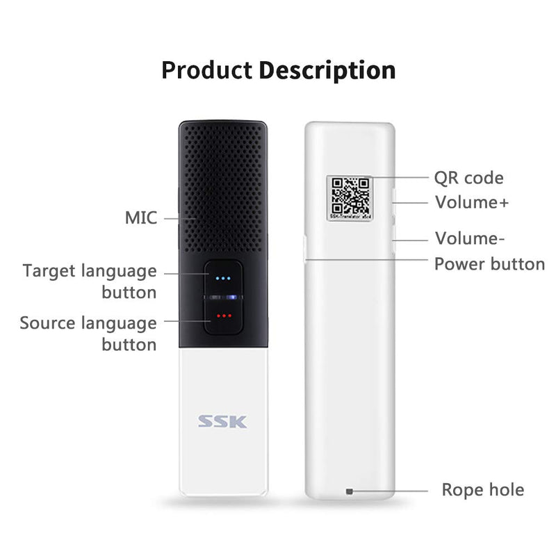  [AUSTRALIA] - SSK Portable Foreign Language Translators Device with Connecting Smartphone by Bluetooth Support 86 Languages Two-Way Instant Translation Voice Language Translator for Travelling Learning Business