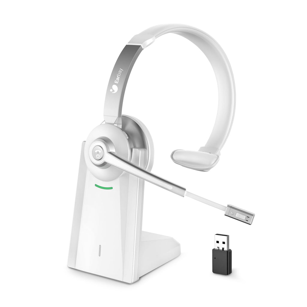  [AUSTRALIA] - Bluetooth Headset, Wireless Headset with Noise Canceling Microphone&USB Dongle, Computer Headset for Work with Charging Base, Wireless Headphones with Mic Mute Button for Call Center/Office/Trucker SIZE 02