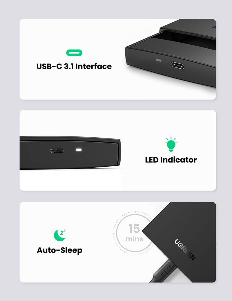  [AUSTRALIA] - UGREEN USB C Hard Drive Enclosure USB C 3.1 Gen 2 to SATA Adapter for 2.5" SATA SSD HDD 6Gbps High-Speed Support UASP SATA III Compatible with MacBook Pro Air WD Seagate Toshiba Samsung Hitachi