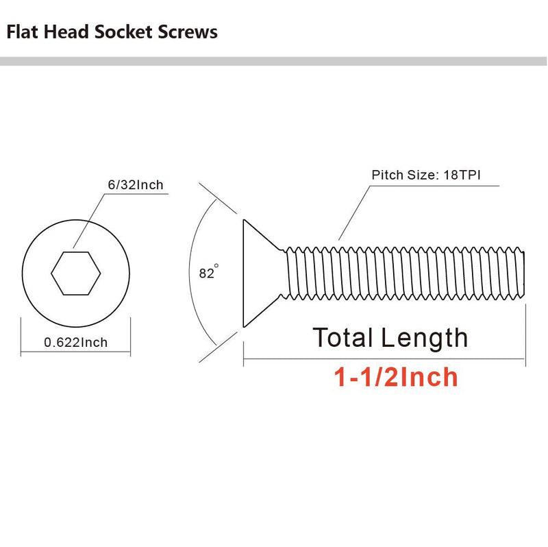  [AUSTRALIA] - 5/16-18 x 1-1/2" Flat Head Socket Cap Screws Countersunk Bolts, Allen Socket Drive, Stainless Steel 18-8, Full Thread, Bright Finish, 15 PCS 5/16-18 x 1-1/2" (15 PCS)