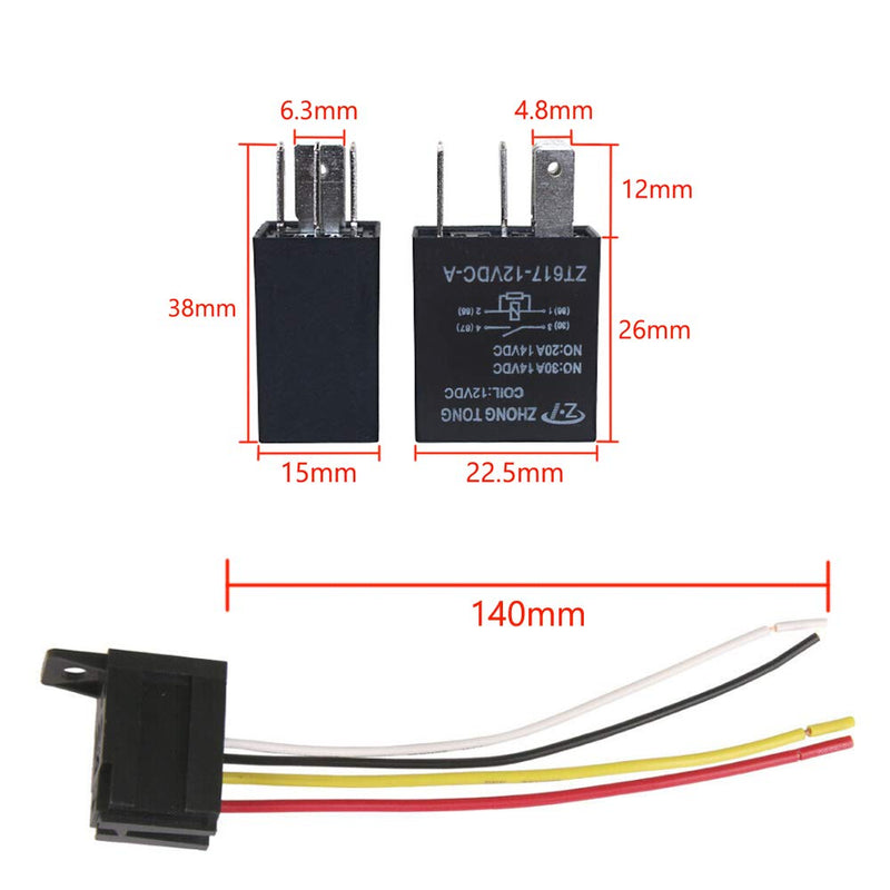  [AUSTRALIA] - ESUPPORT Car Heavy Duty Relay Switch 12V 30A SPST 4Pin Wire Socket Plug Harness Waterproof Electrical Automotive Pack of 5 30A 4Pin SPST
