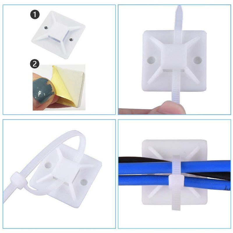  [AUSTRALIA] - 200 Pcs Strong Adhesive Backed Cable Tie Mounts (0.8 in x 0.8 in) Self Adhesive Cable Tie Mounts, Cable Wire Management for machine room, warehouse, office and so on 20mm