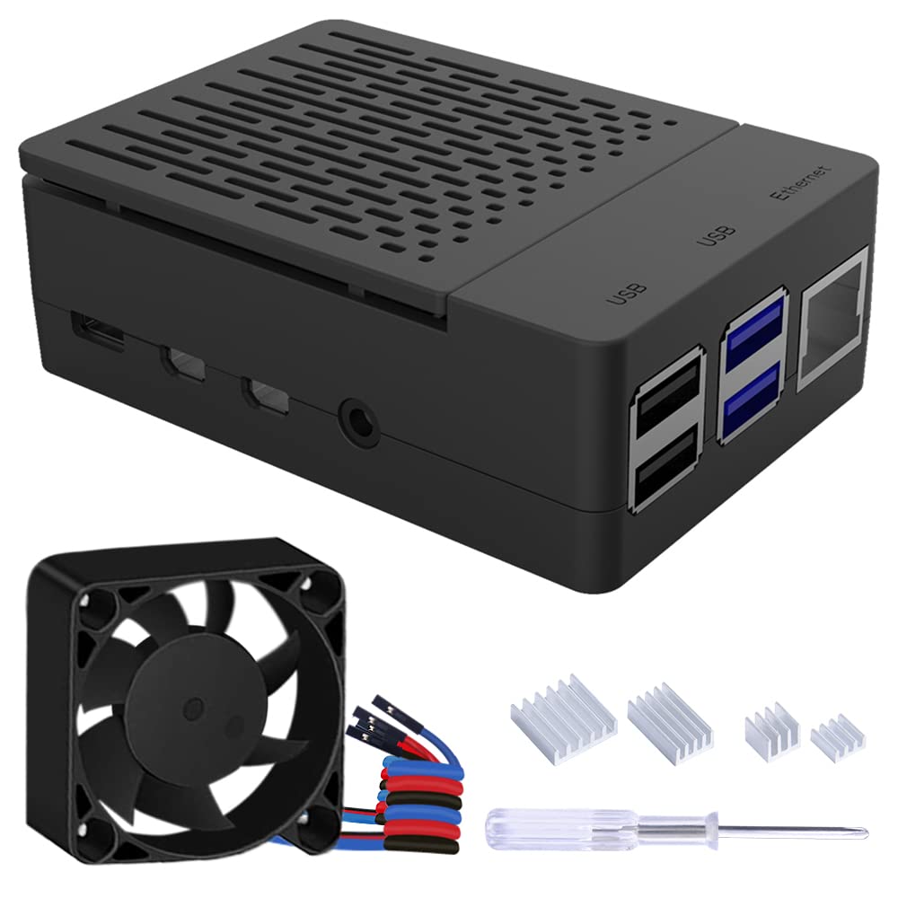  [AUSTRALIA] - GeeekPi Raspberry Pi 4 Case, Raspberry Pi 4 Fan ABS Case with PWM Cooling Fan 40X40X10mm and 4pcs Raspberry Pi 4 Heatsink for Raspberry Pi 4 Model B (Black with Large Fan)