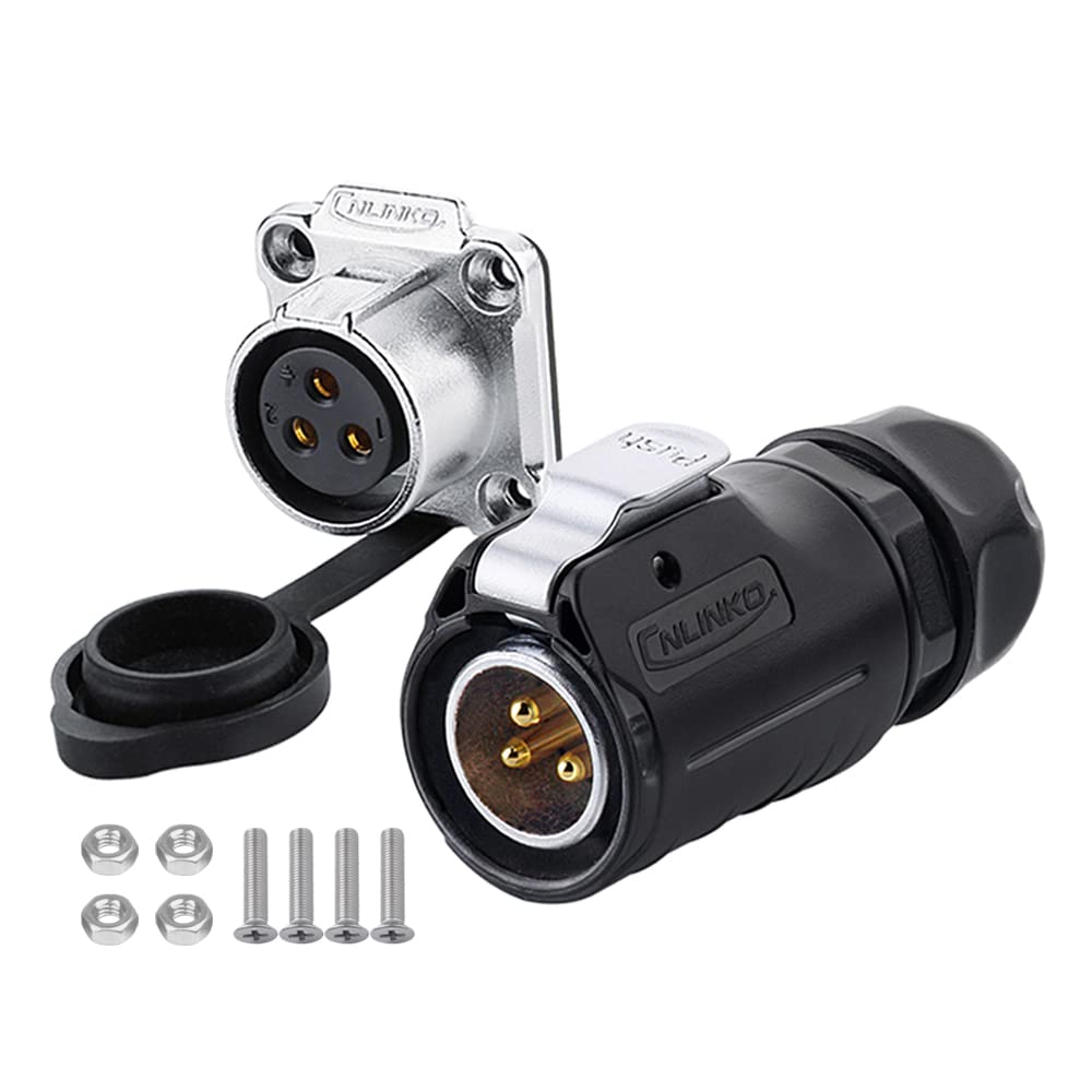  [AUSTRALIA] - CNLINKO LP20 series waterproof connector, IP65/ IP67 power connector 3pin m20 male and female circular connector LED outdoor lighting power connector quick fast locking (3 pin) 3 pin