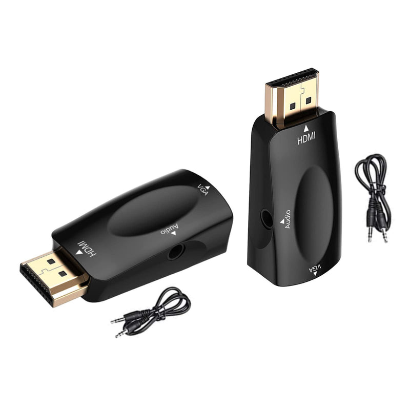  [AUSTRALIA] - HDMI to VGA, 2-Pack HDMI to VGA Adapter Converter 1080P Male to Female with 3.5 Audio Cord for Computer, Desktop, Laptop, PC, Monitor, Projector, HDTV, Chromebook, Raspberry Pi, Roku, Xbox and More black