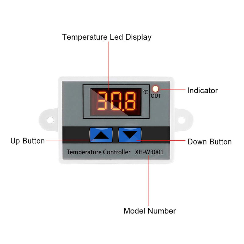  [AUSTRALIA] - XH-W3001 Mini Thermostat Switch with Waterproof Sensor Probe Digital LED Temperature Controller Module Programmable -50 to 110 Degree Heating Cooling Thermostat(220V) 220v