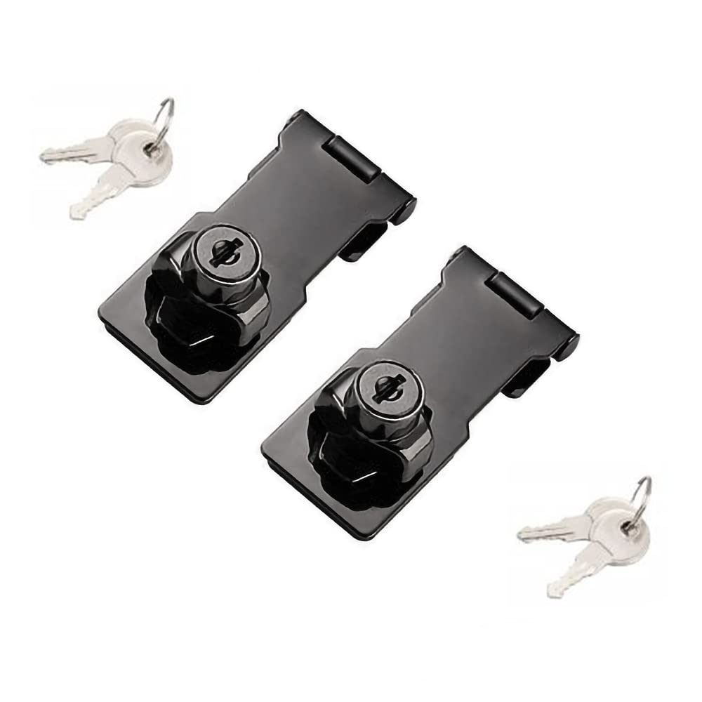  [AUSTRALIA] - 2 Packs Keyed Hasp Locks Twist Knob Keyed Locking Hasp for Small Doors, Cabinets and More,Stainless Steel Steel, Hasp Lock Catch Latch Safety Lock Door Lock with Keys (3inch, Bliack) 3inch