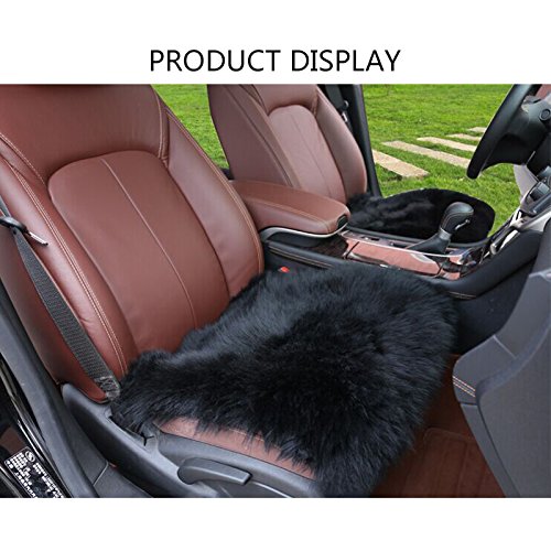  [AUSTRALIA] - WINGOFFLY 2 Pack 17.7x17.7" Luxurious Faux Sheepskin Long Wool Front Car Seat Covers Pad Mat Universal Fit for Auto Supplies Office Chair, Black