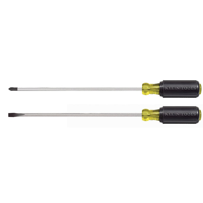  [AUSTRALIA] - Klein Tools 85072 Long Blade Slotted and Phillips Screwdriver Set with Heat Treated Shafts and Cushioned Grips, 2-Piece