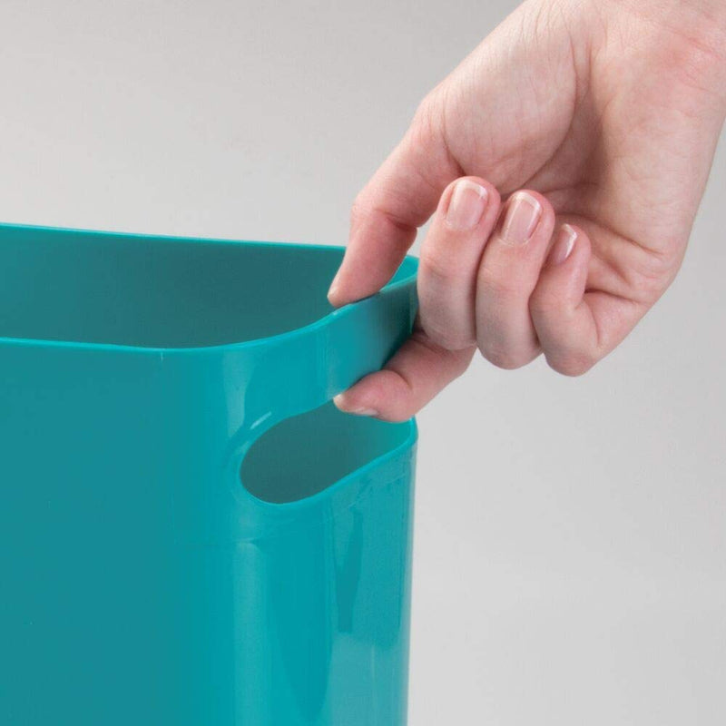 mDesign Slim Plastic Rectangular Large Trash Can Wastebasket, Garbage Container Bin, Handles for Bathroom, Kitchen, Home Office, Dorm, Kids Room - 12" High, Shatter-Resistant - Teal Blue - LeoForward Australia