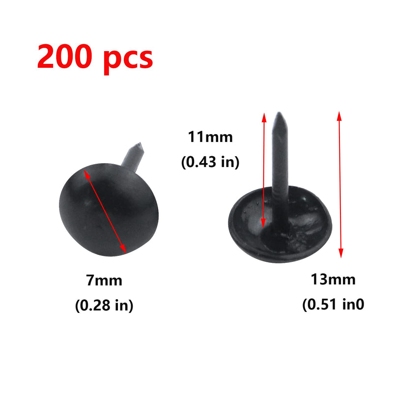 [AUSTRALIA] - 200-Pack Antrader 2/7" x 1/2" Household Upholstery Nails/Tacks Decorative Metal Round Head Furniture Nails Pins, Black 2/7" × 1/2"